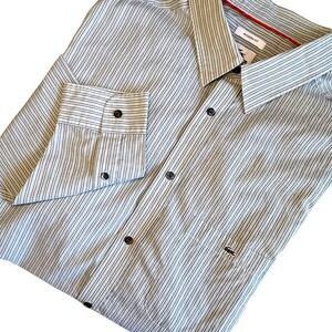 Lacoste Shirt Men's 46 (2XL) Green Striped Modern Fit‎ Long Sleeve Button Up